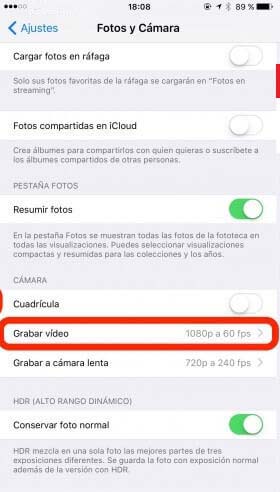 Cambiar resolucion de video iphone 2